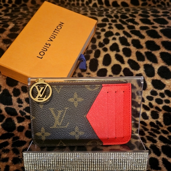 LOUIS VUITTON Monogram Zippered Card Holder in Red (Microchipped) - Picture 3 of 12
